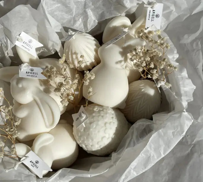 Αρωματικό Κερί Αυγό | Με Ανάγλυφο Λουλουδάτο Σχέδιο Phos & Gaia