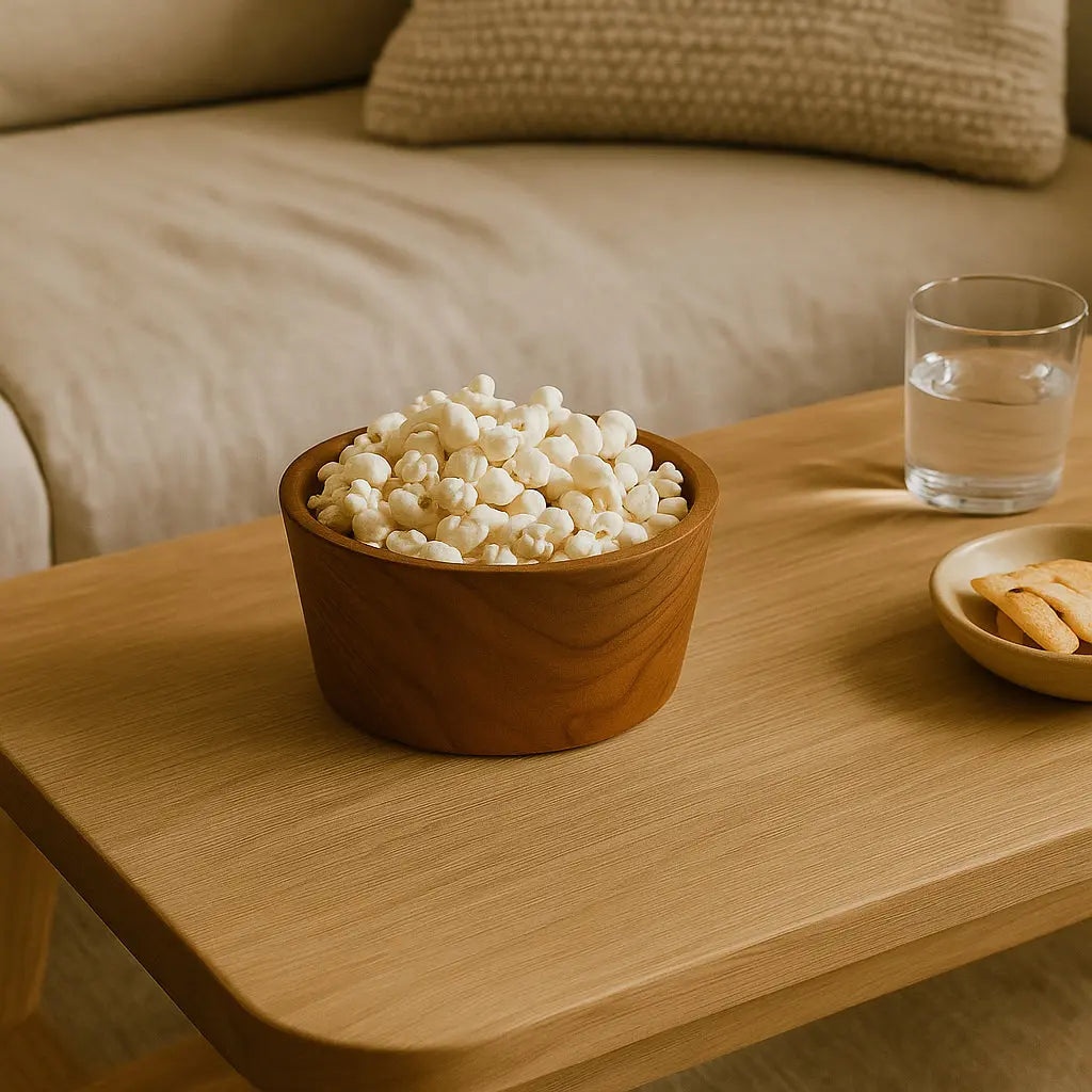 Μπολ popcorn Teak πλάγια όψη σε λευκό φόντο - Phos & Gaia