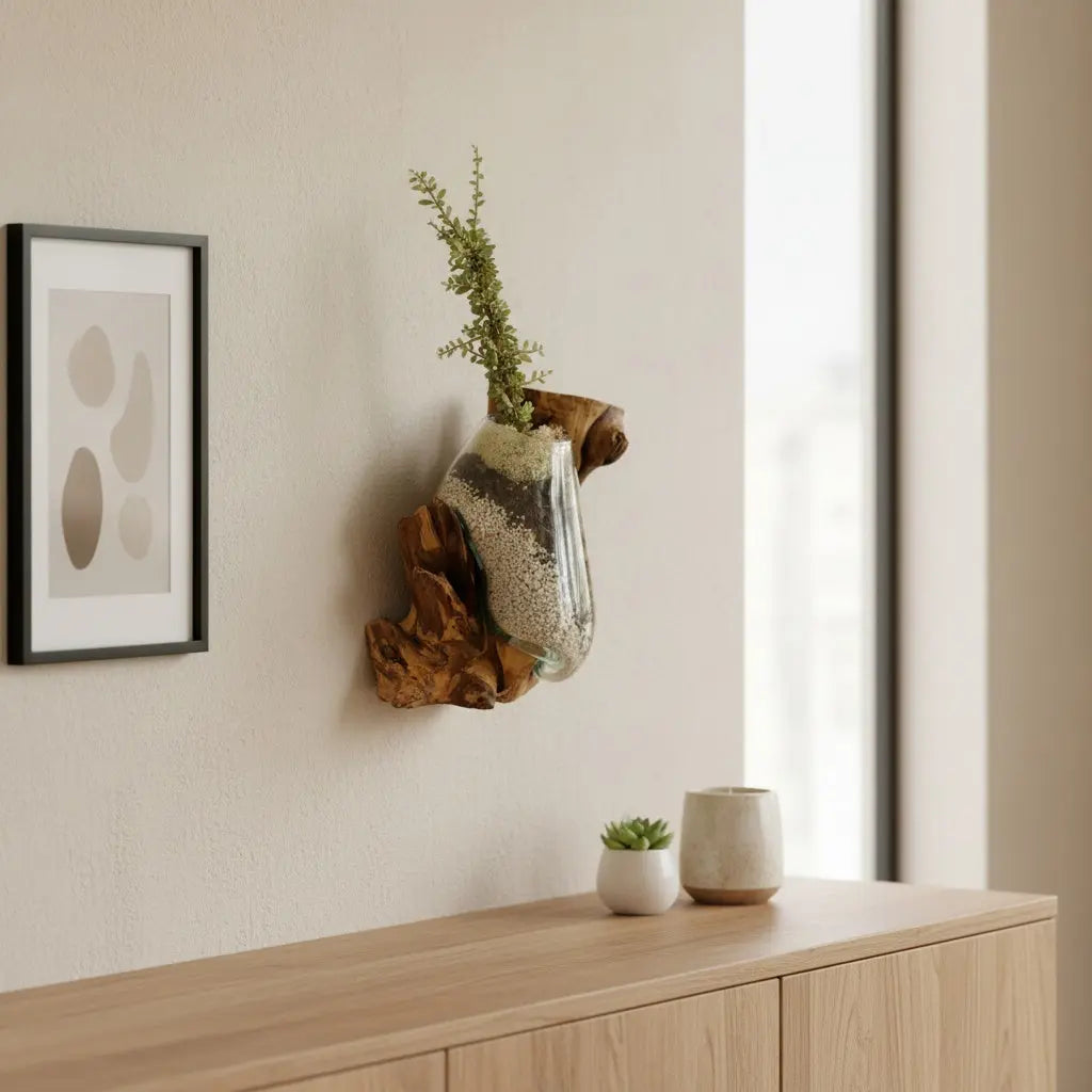 Γυάλινο Διακοσμητικό Τοίχου | Χειροποίητο Με Φυσικό Ξύλο (2 τμχ) Phos & Gaia