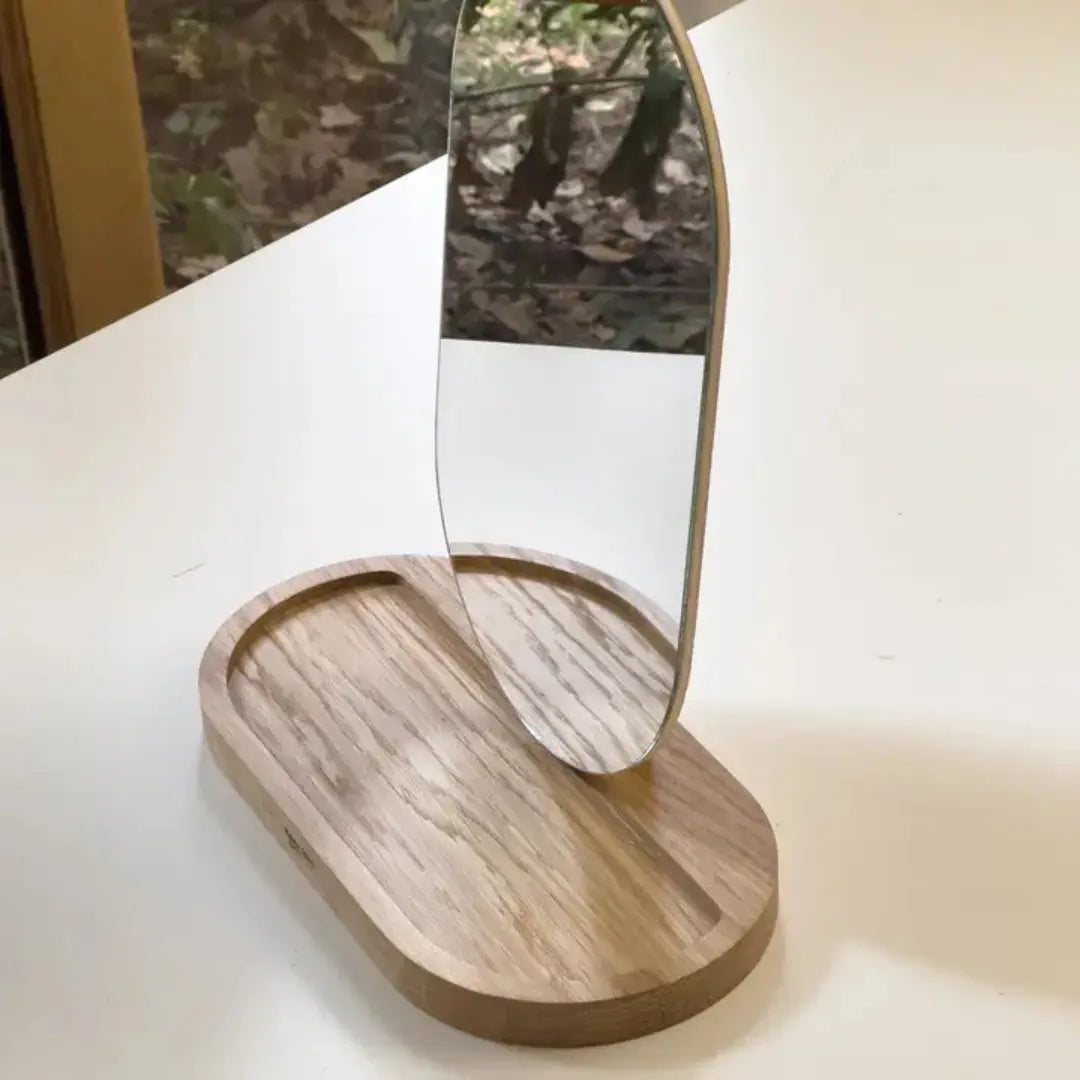 Επιτραπέζιος Καθρέφτης Wonders | Με Οβάλ Επιφάνεια & Ξύλινη Βάση Phos & Gaia