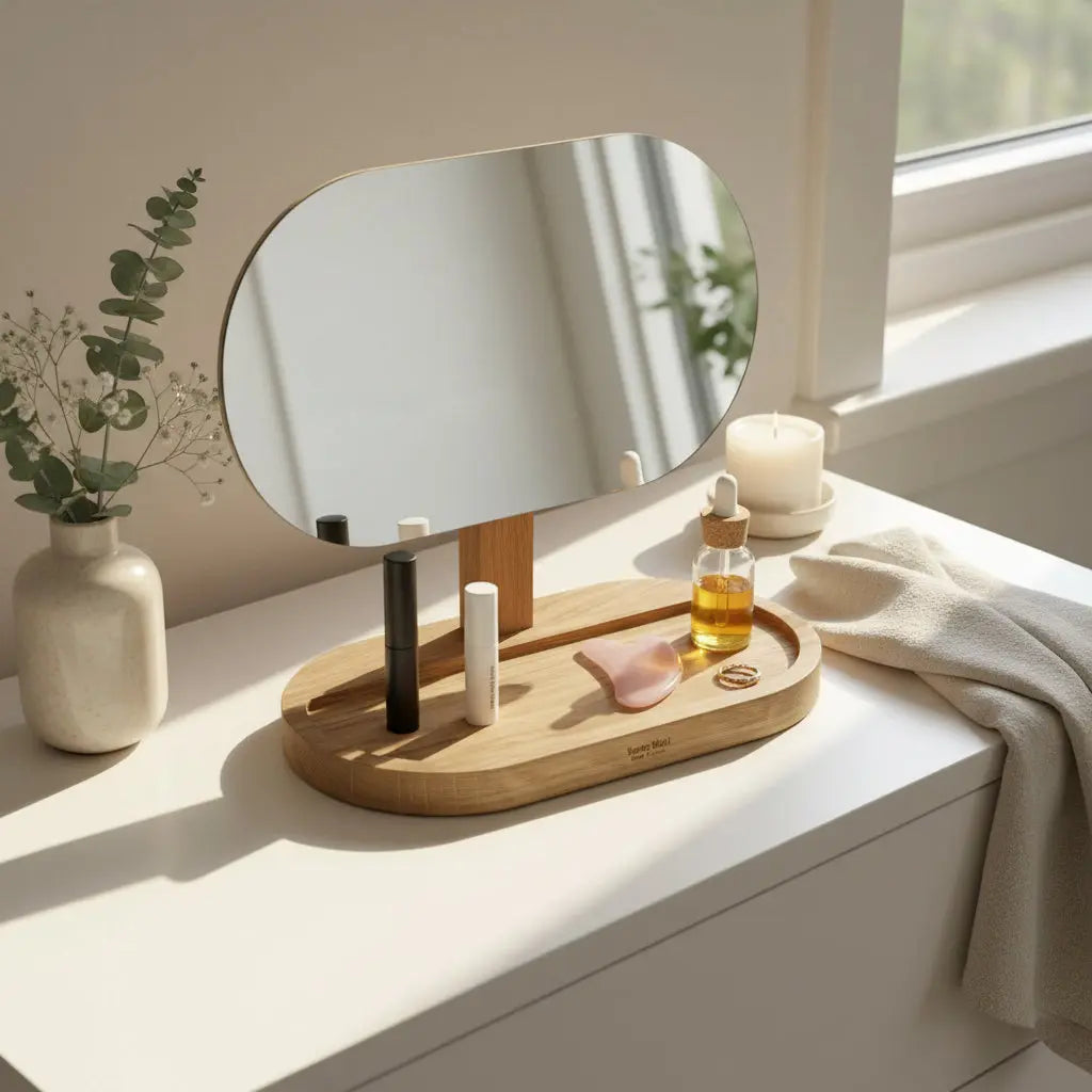 Επιτραπέζιος Καθρέφτης Wonders | Με Οβάλ Επιφάνεια & Ξύλινη Βάση Phos & Gaia