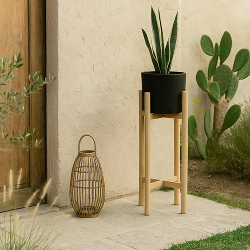 Γλάστρα Charcoal High | Από Τσιμεντοειδές Υλικό με Ξύλινη Βάση - Phos & Gaia