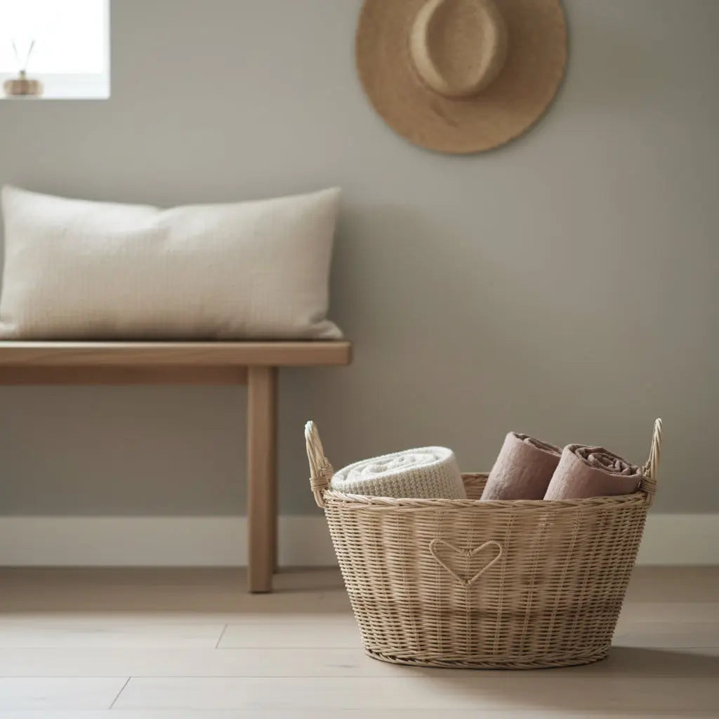 Καλάθι Sisi | Χειροποίητο από Φυσικό Ρατάν με Καρδιά Phos & Gaia