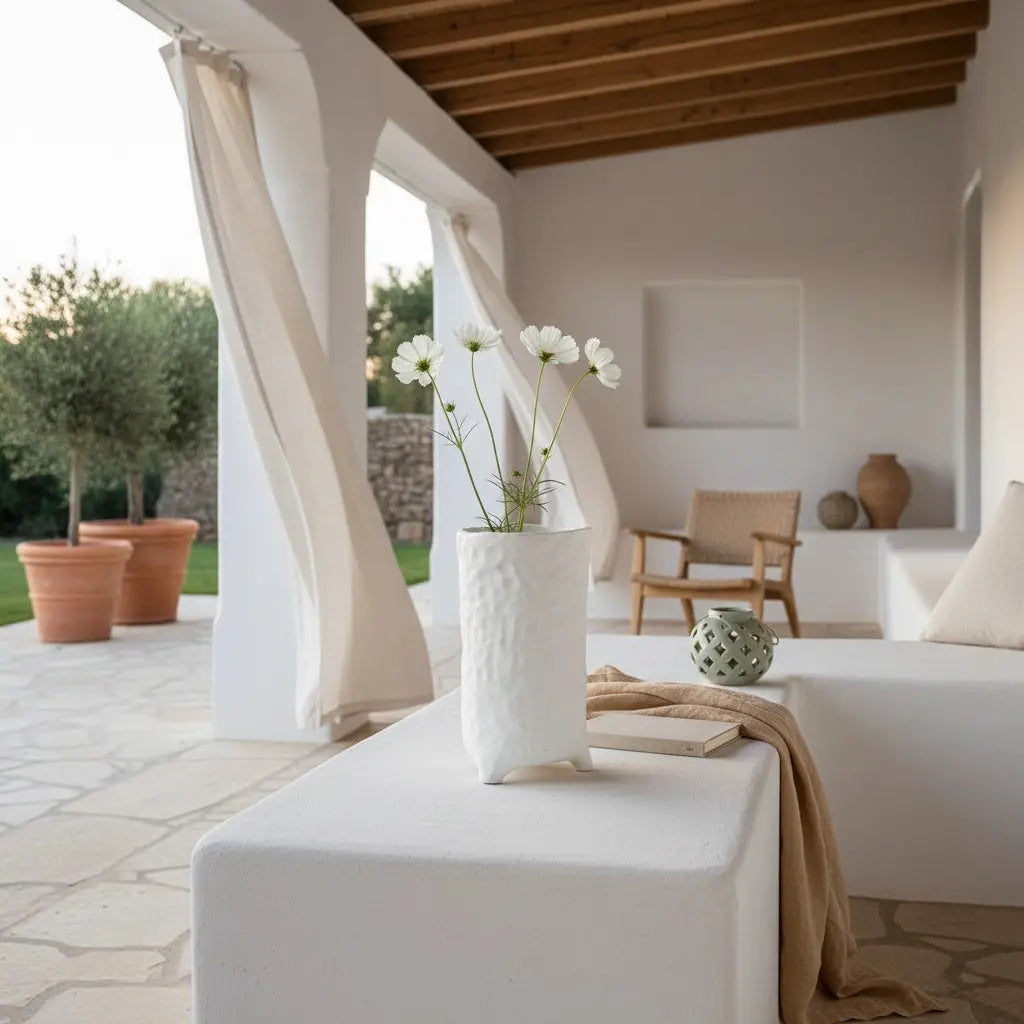 Κασπώ CREAM με πράσινο φυτό σε μίνιμαλ εξωτερικό χώρο