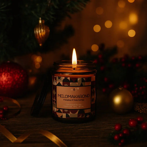 Αρωματικό Κερί Μελομακάρονο | Χειροποίητο από Σόγια με Άρωμα Μελιού & Καρυδιού Phos & Gaia