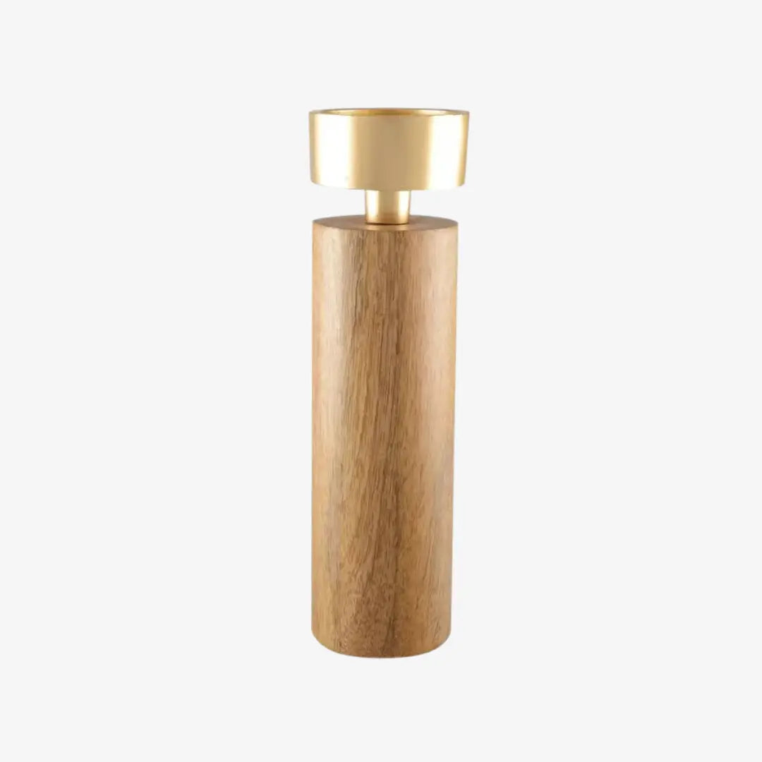Ξύλινο κηροπήγιο 27cm Large με μεταλλικό φινίρισμα - Phos & Gaia