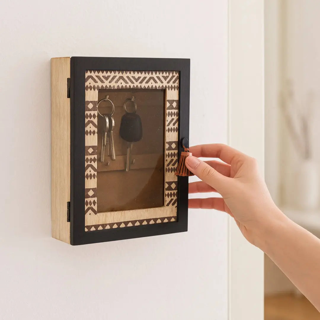 Κλειδοθήκη Africa | Χειροποίητη απο Φυσικό Ξύλο Με Γυάλινη Πόρτα Phos & Gaia