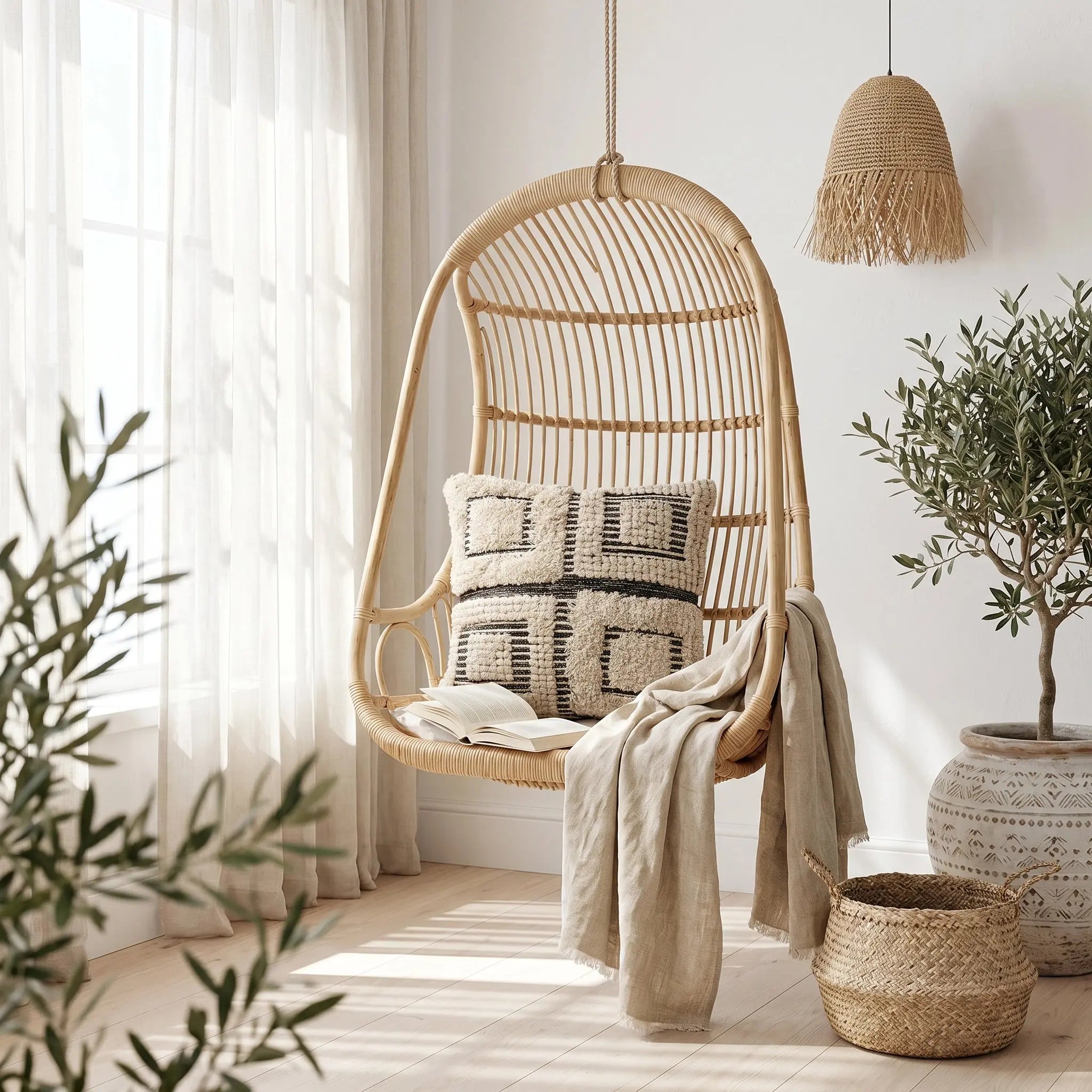 Μαξιλαροθήκη MINNA σε φωτεινό φυσικό χώρο με boho και natural διακόσμηση