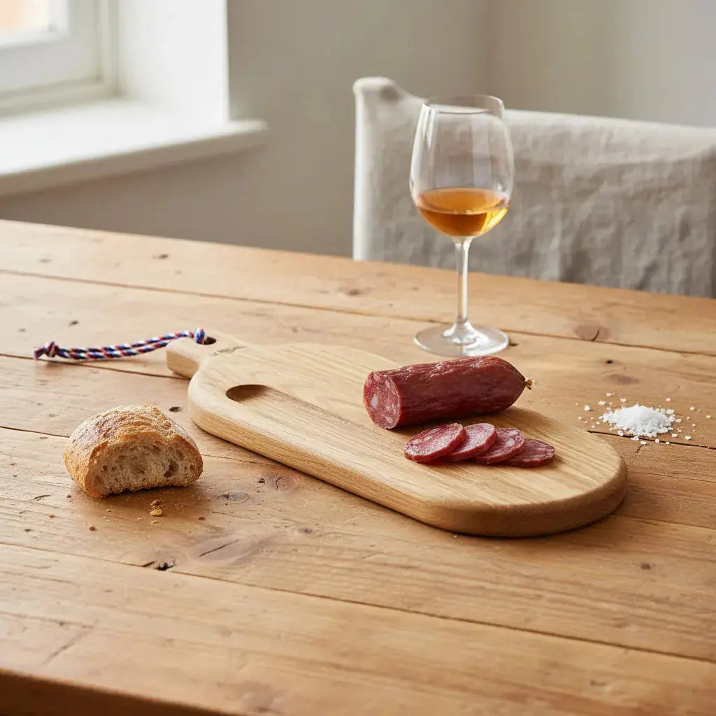 Ξύλινη Πιατέλα Αλλαντικών | Από Γαλλική Δρυ με Λαβή (Χωρίς Μαχαίρι) Phos & Gaia