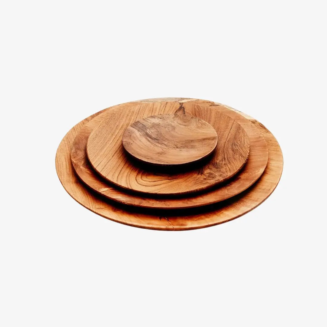 Σετ χειροποίητων πιάτων Teak Root από ρίζα ξύλου teak σε διαφορετικά μεγέθη