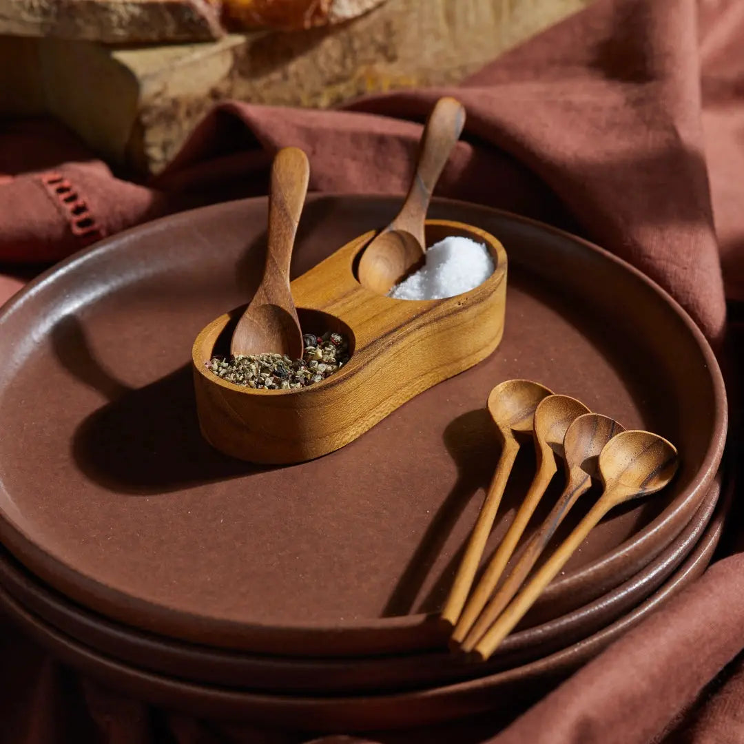 Ξύλινο Σετ για Αλάτι & Πιπέρι | Με Κουταλάκια Phos & Gaia