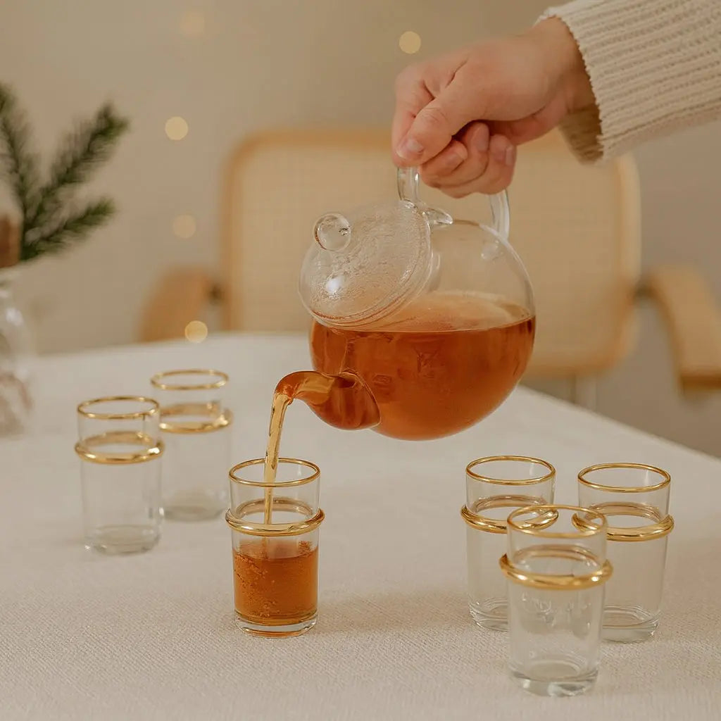 Σετ Ποτηράκια Τσαγιού | Γυάλινα με Χρυσή Λεπτομέρεια (6 τμχ) Phos & Gaia