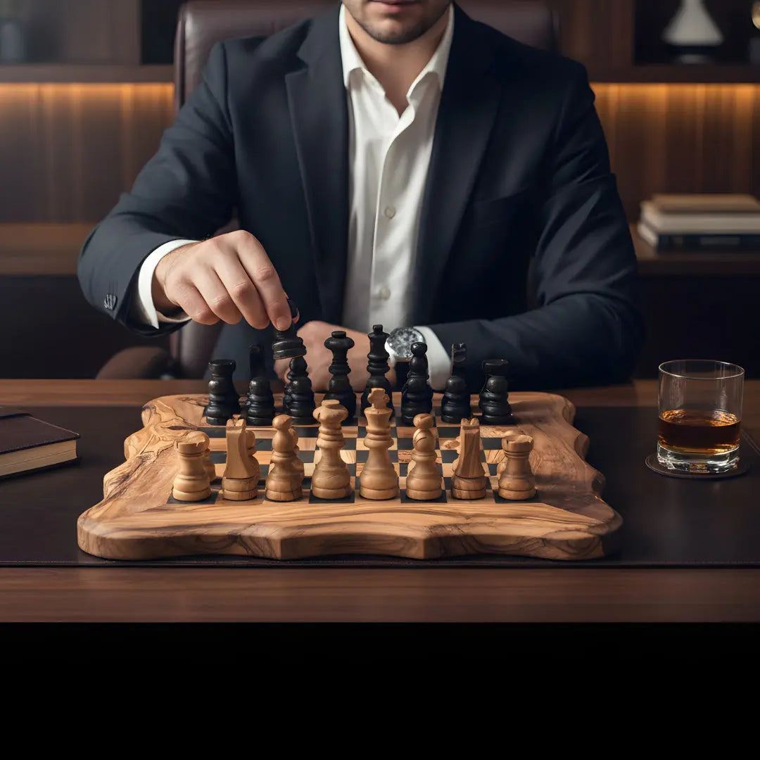 Σετ Σκάκι | Χειροποίητο Από Φυσικό Ξύλο Ελιάς Phos & Gaia