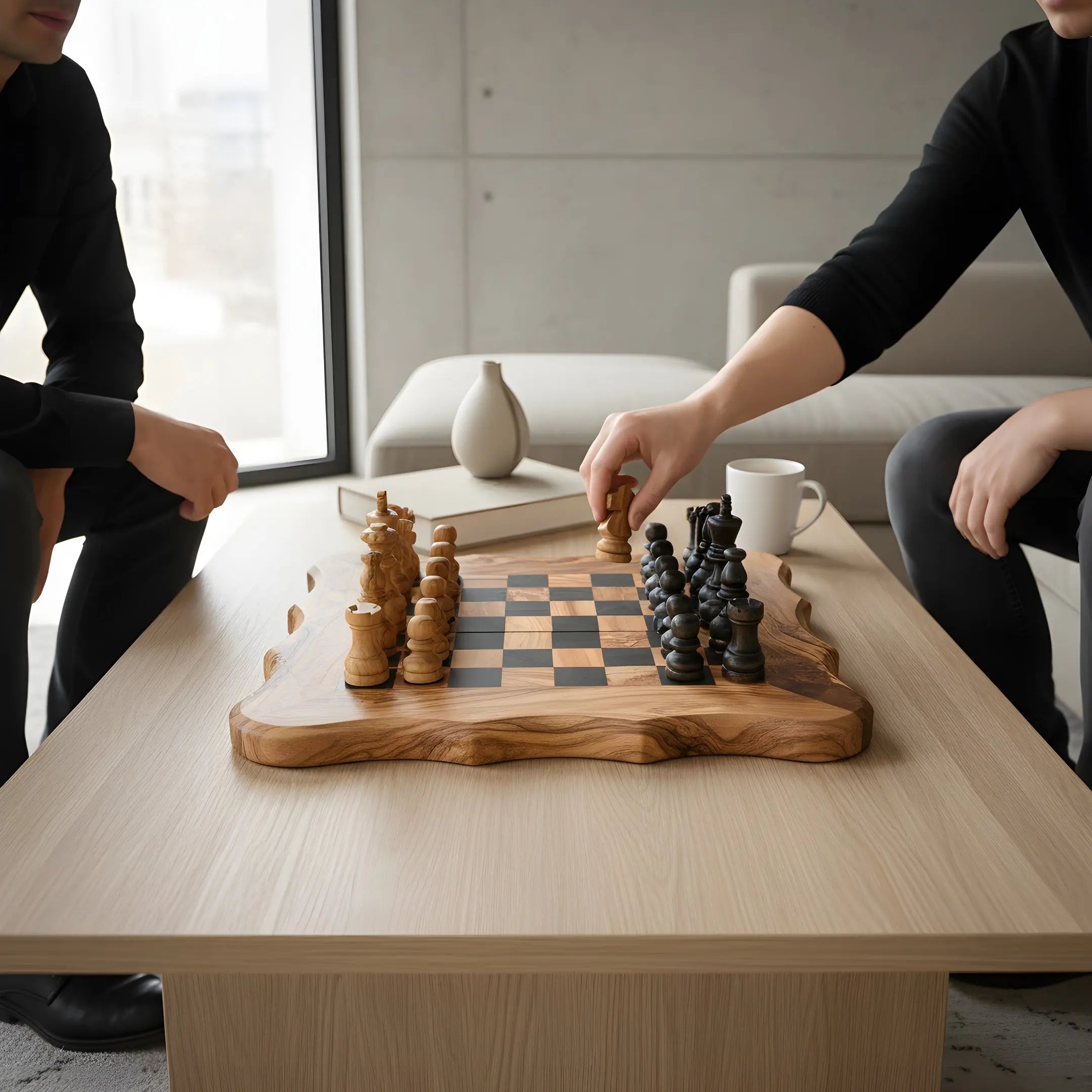 Σετ Σκάκι | Χειροποίητο Από Φυσικό Ξύλο Ελιάς Phos & Gaia