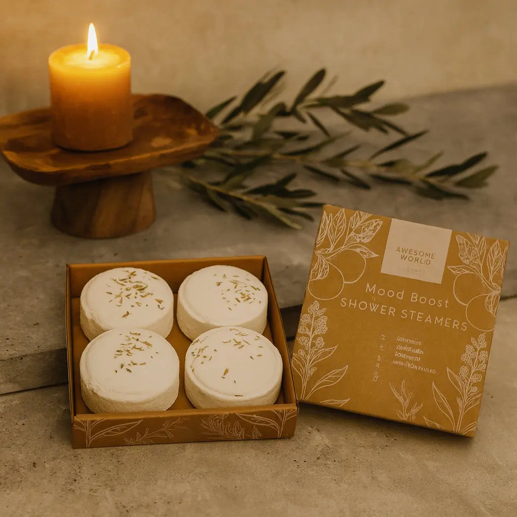 Λεπτομέρεια αρωματικής ταμπλέτας ντουζ σε χρήση - Phos & Gaia