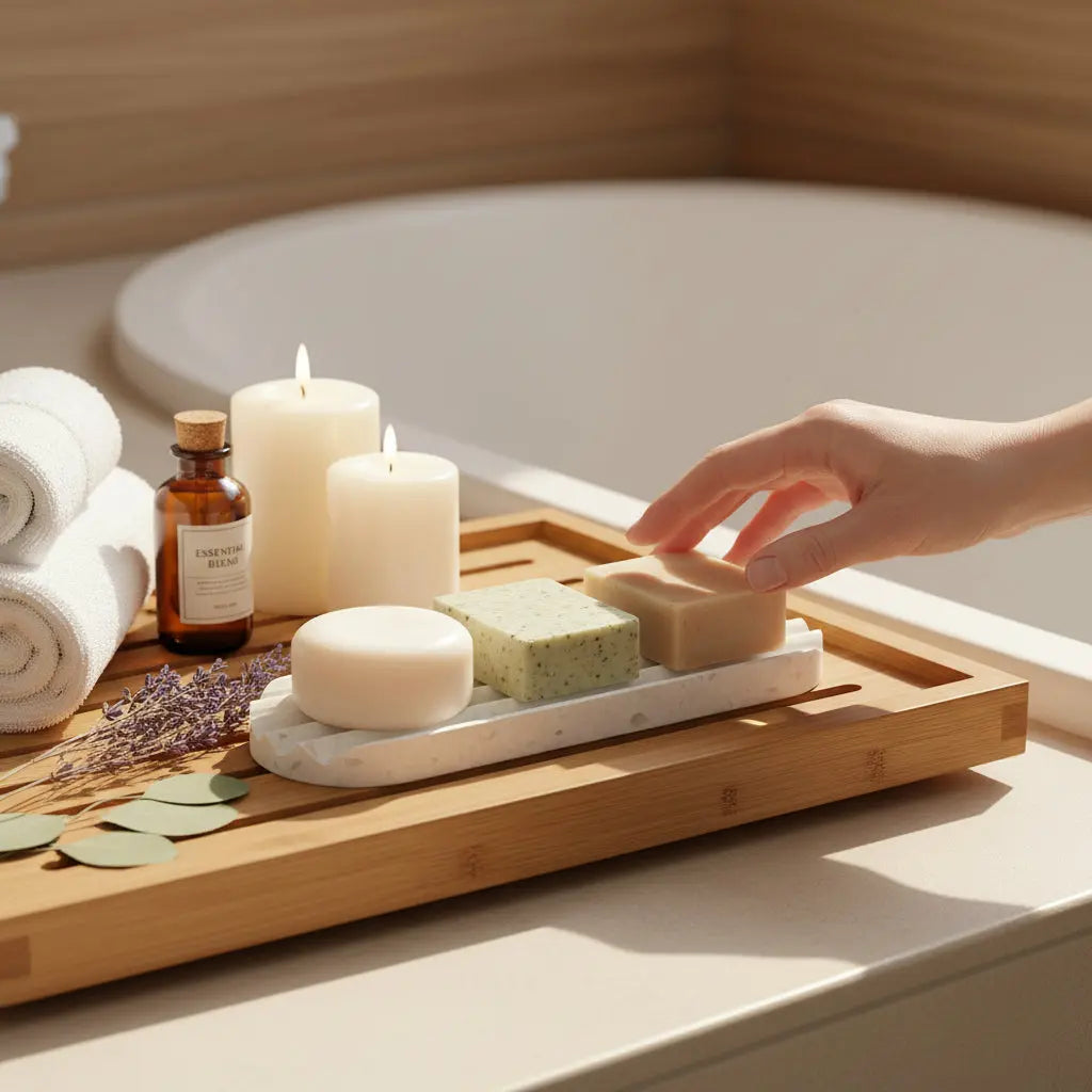 Βάση Τριών Σαπουνιών | Χειροποίητη Με Μαρμάρινη Όψη Phos & Gaia