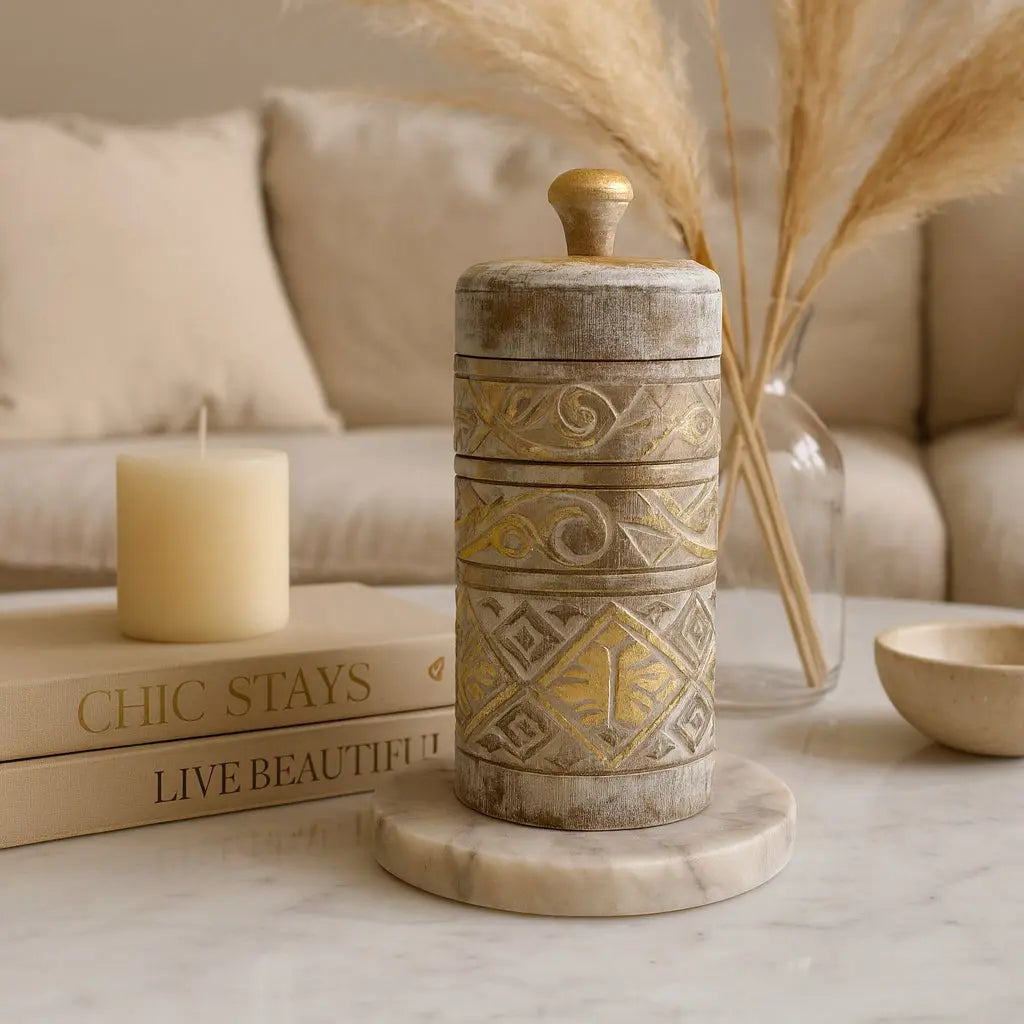 Βάζο Αποθήκευσης | Χειροποίητο Ξύλινο με Ανάγλυφο Σχέδιο Phos & Gaia