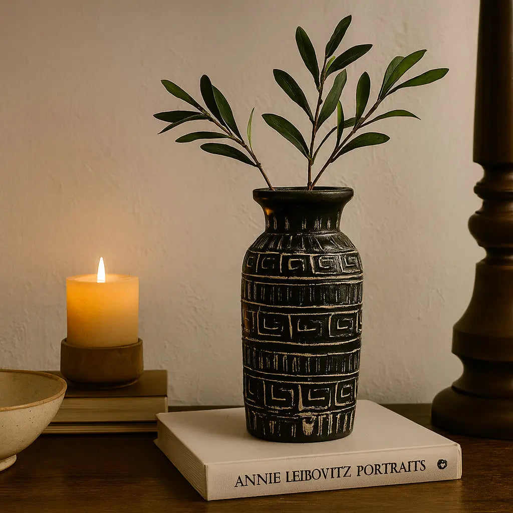 Βάζο Greek Retro | Χειροποίητο με Ανάγλυφο Σχέδιο Phos & Gaia