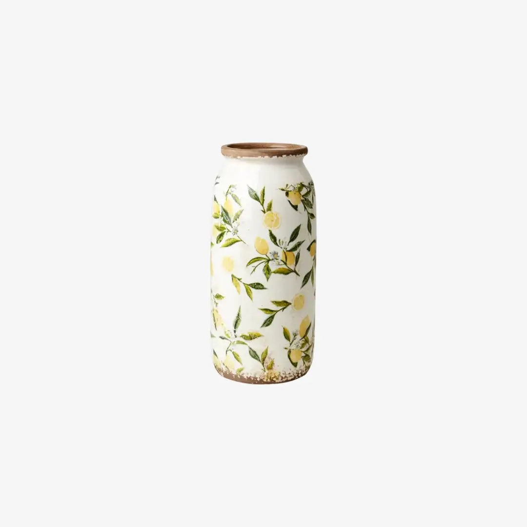 Βάζο LEMONA από stoneware με πολύχρωμες λεπτομέρειες λευκό πράσινο και κίτρινο - Phos & Gaia
