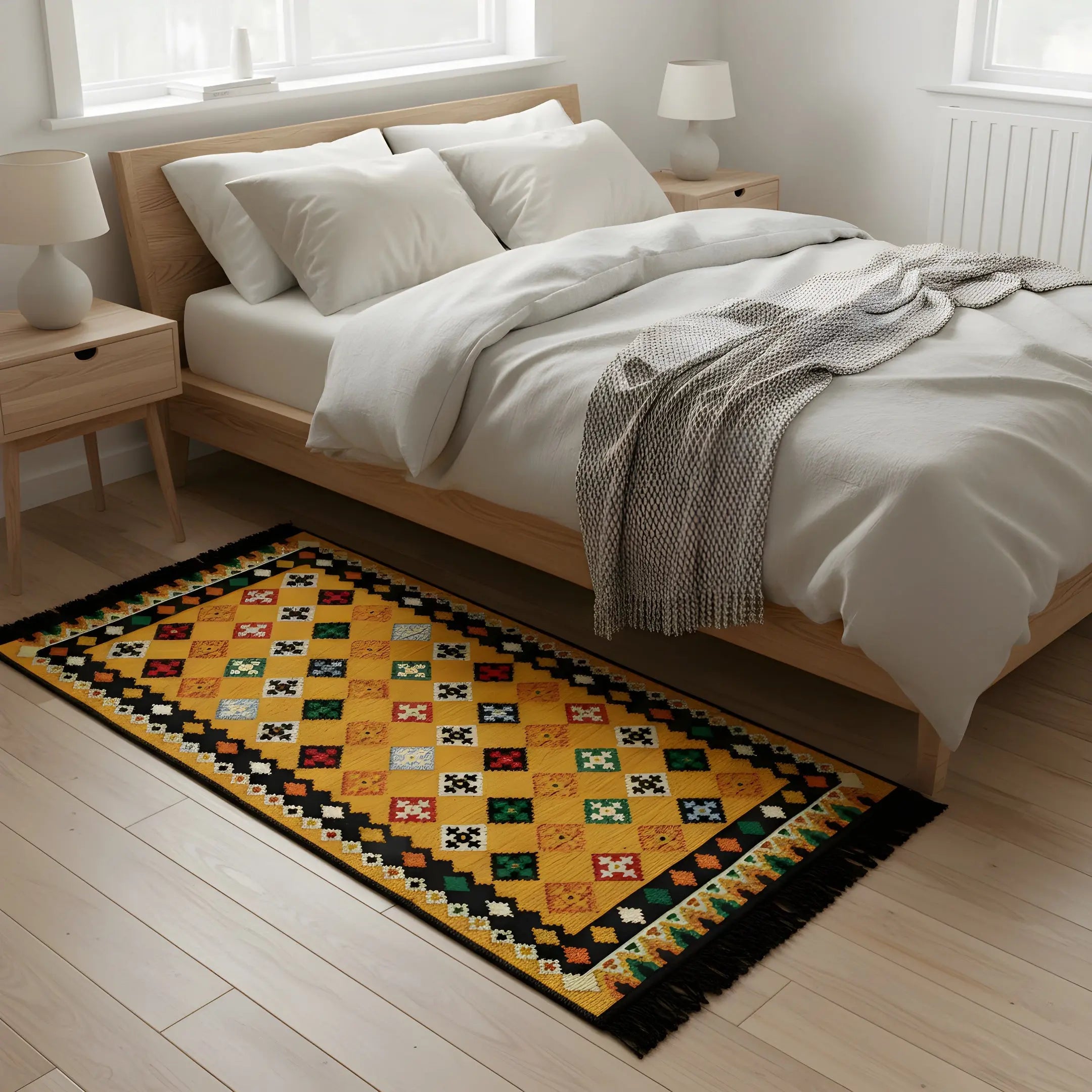 Λεπτομέρεια υφάσματος kilim με κλασικά γεωμετρικά σχέδια - Phos & Gaia